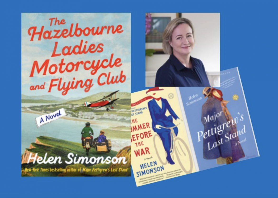 Helen Simonson and two of her books The Hazelbourne Ladies Motorcycle and Flying Club
